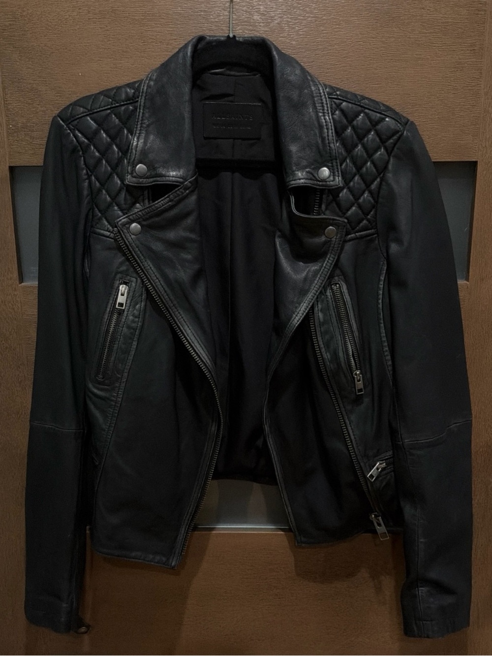 AllSaints Black Quilted Leather Biker Jacket